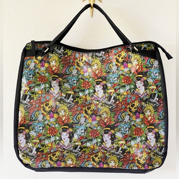 Ed Hardy by Christian Audigier Geisha True to My Love Skulls Tattoo Large Bag - Picture 7 of 16